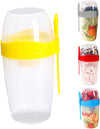 taper vaso yogurt con cereales con cuchara tenedor amarillo